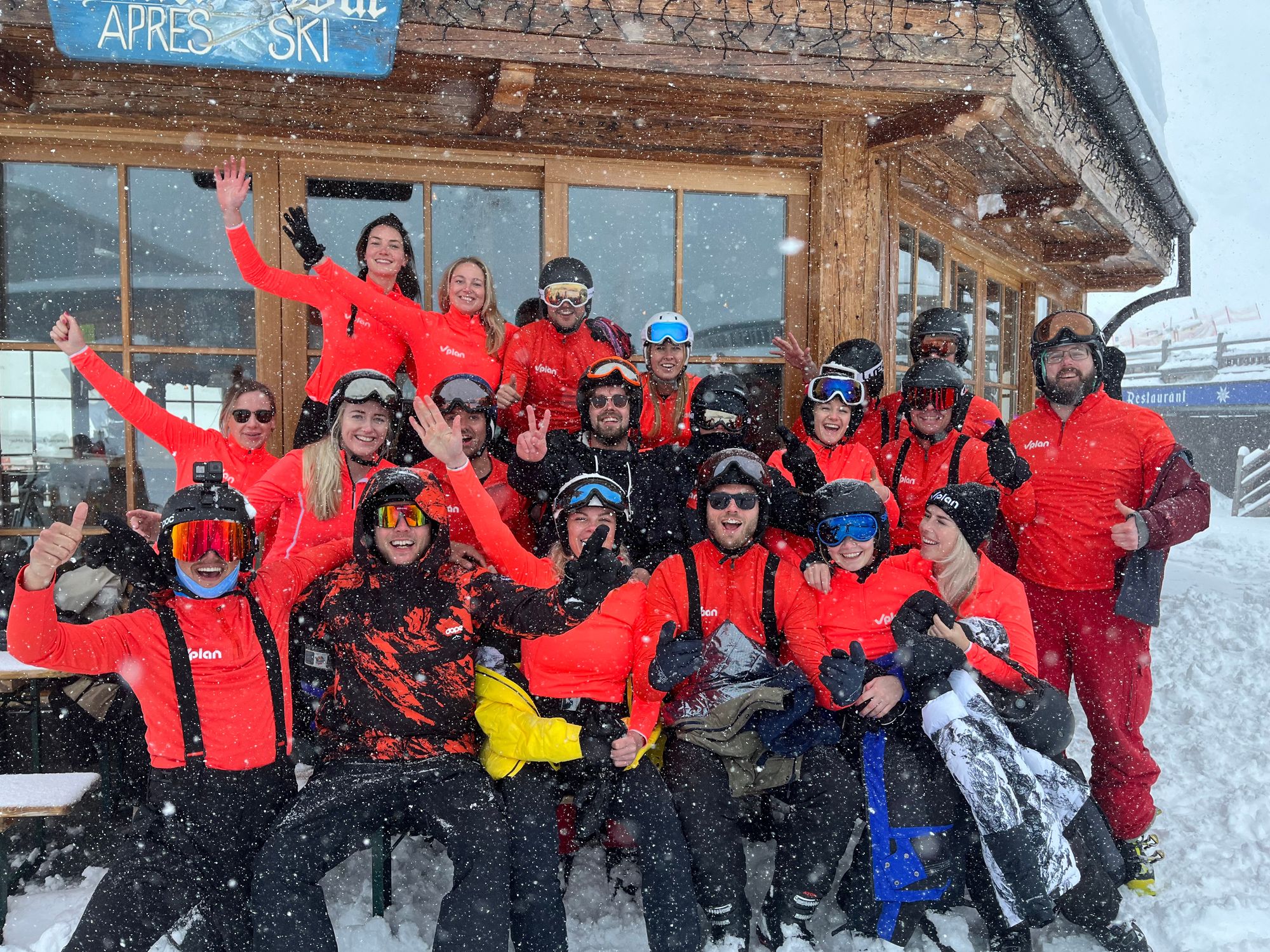 Team vPlan in front of a apres ski cabin